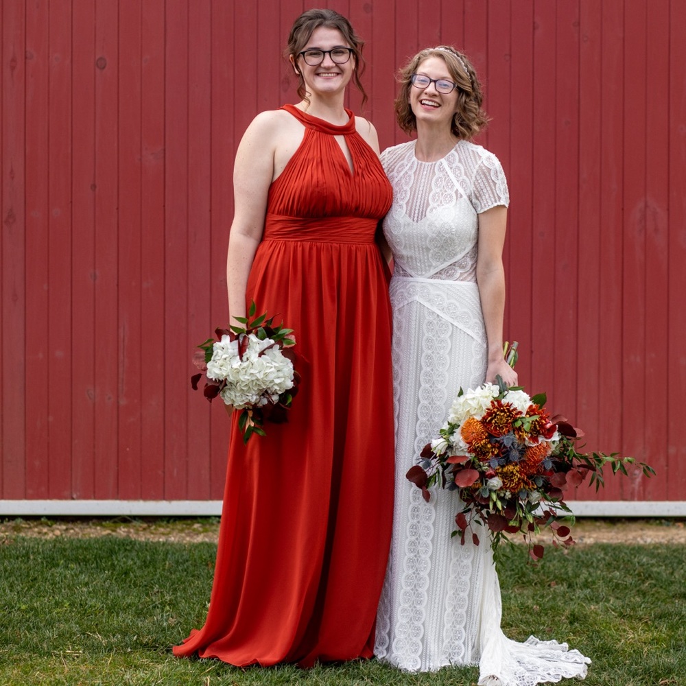 Rust orange bridesmaid dress